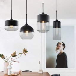 4x Suspension Cylindre Allongé en Verre Contemporain Luminaire Lampe Suspendu Design Corde