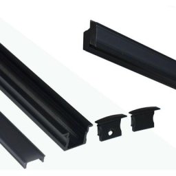 Profilé encastré en aluminium pour bande led avec diffuseur - 23x15mm - 2 embouts - 2 mètres Noir