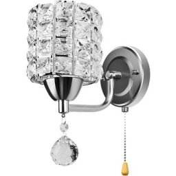 Moderne Applique Murale en Cristal avec Interrupteur à Tirette, Argenté Lampe Murale Chambre à