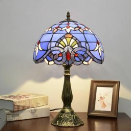 Tiffany Lampe Vitrail Lampe De Table 12X12X18 Pouces Bleu Violet Style Baroque Lavande Chevet