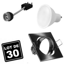 30 Spots carré encastrable orientable Alu brossé avec GU10 LED de 7W Blanc chaud 3000k - Blanc