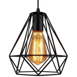 Lustre suspension cage design diamnt en métal fer 20cm, luminaire abat jours retro industriel E27