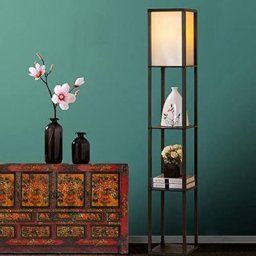 Lampadaire étagère lampe étagère 26L x 26l x 160H cm 3 étagères 4 niveaux mdf noir - Guoyihua