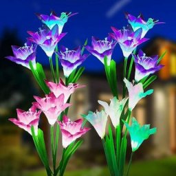 Lampes solaires de d'extérieur jardin, couleurs changeantes avec 16 fleurs de lys solaires plus