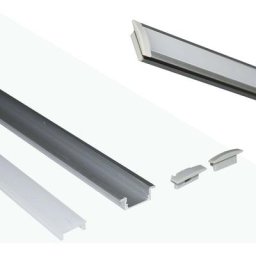 Profilé encastré en aluminium pour bande led avec diffuseur - 23x8mm - 2 embouts - 2 mètres Argent