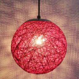 Stoex - Rouge Rétro Suspension Luminaire en Rotin Globe Rond 15cm , Lustre Abat-jour diy Lampe