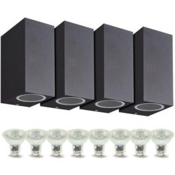 Arum Lighting - Lot de 4 Appliques Manathan noir Extérieure double faisceau avec 8 Ampoules led