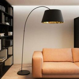 Lindby - Lampadaire 'Esti' en textile pour salon & salle à manger - noir, doré