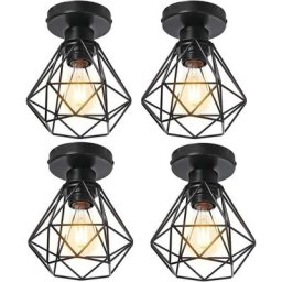 4x Plafonnier Stoex luminaire industriel vintage design rétro cage diamant en fer forge, Lampe de