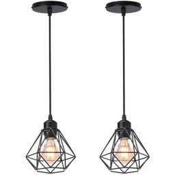Lot de 2 Lustre Suspension Industriel en Métal Stoex Luminaire Style Vintage Design forme Cage