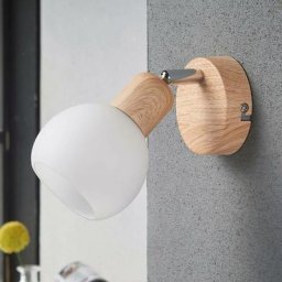 Spot à intensité variable 'Svenka' en verre pour salon & salle à manger - blanc albâtre, bois