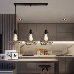 STOEX Lustre Suspension Industrielle Vintage Cage forme Diamant 3 Abat-Jour avec Corde de Chanvre