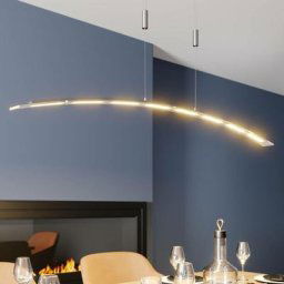 LED Suspension à intensité variable 'Manon' en verre pour salon & salle à manger - givré, nickel mat