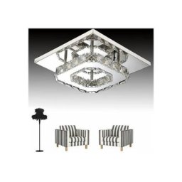 Moderne led Plafonnier Cristal Miroir Acier Inoxydable Luminaire Lustre Eclairage 12W Blanc - Blanc