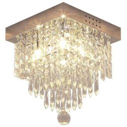 Moderne Cristal Carré Plafonnier, Lustre Industriel Acier Inoxydable Lampe de Plafond Éclairage