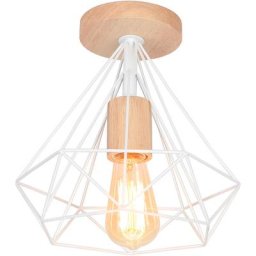 Plafonnier Vintage Industriel Luminaire E27 Design Bois et Métal Cage 25CM Suspension Eclairage