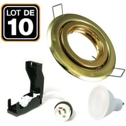 Europalamp - 10 Spots encastrable orientable dorée avec GU10 led de 7W eqv. 56W Blanc Chaud 3000K