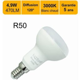 Ampoule led E14 R50 4,9W (équiv. 40W) 470Lm 3000K - garantie 5 ans