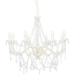 Lustre avec perles Blanc 8 ampoules E14 Vidaxl Blanc