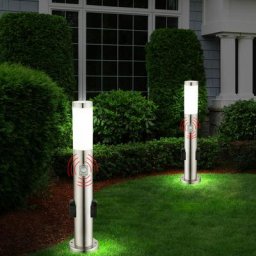 Lot de 2 lampadaires inox prises d'éclairage extérieur détecteurs de mouvement lampadaires de jardin