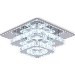 Plafonnier en Cristal Lampe de Plafond Acier Inoxydable led Miroir 24W Lustre Moderne pour Salon