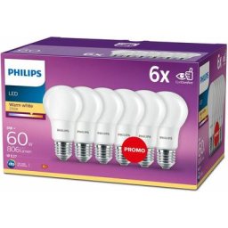 Ampoule led Standard E27 60W Blanc Chaud Dépolie, Lot de 6 - Philips