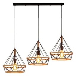 Luminaire Suspension en forme Diamant de Style Industrielle Vintage, Lustre Abat-jour Corde de