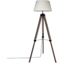 Lampadaire à trépied en bois de pin Runo - Blanc - H 145 cm - Livraison gratuite - Marron