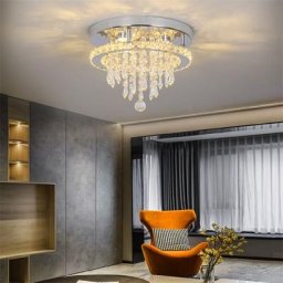 Greelustr - Plafonnier en cristal, petit lustre encastré de 11,8 '', luminaire rond en chrome,
