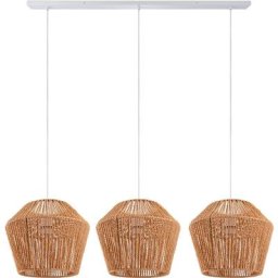 Paco Home - Suspension Lampe Abat-jour Aspect Rotin Câble Textile Raccourcissable E27 Beige (Ø33