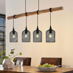 Lindby - Suspension à intensité variable 'Elrond' en bois pour salon & salle à manger - noir mat,