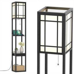 Lampadaire Salon sur Pied avec 1 Tiroir, 2 Ports de usb, Lampadaire Étagère usb 160cm à 3 Étagères,