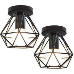 Vintage Plafonnier Style Industrielle Rétro Design forme Cage Diamant Métal Luminaire pour Salon