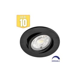 Braytron - Lot de 10 spots led encastrables 3en1 rond noir 7W IP20 Dimmable - Noir