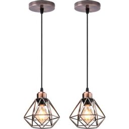 Lot de 2 Lustre Suspension Industriel en Métal Stoex Luminaire Style Vintage Design forme Cage