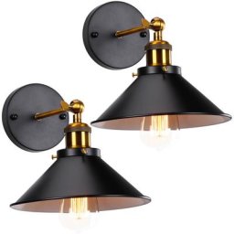 Lot de 2 Applique Murale Industrielle Vintage Design Style RétroLuminaire Métal Rotation à 180