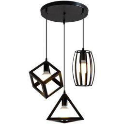 Dyhf - Lustre suspendu de style industriel en fer forgé rétro-disque - Noir