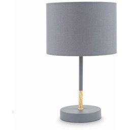 B.k.licht - lampe de table, abat-jour en gris, douille E27, ø 20cm, interrupteur câble, câble de