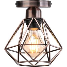 Plafonnier Industriel en Métal, Laiton rouge Suspension Luminaire Style Vintage Design forme Cage