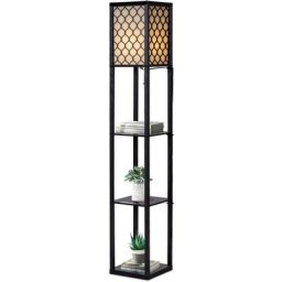Lampadaire Interieur 1,6M avec Tablettes de Rangement a 3 Niveaux, Lampe sur Pied, Abat-jour en