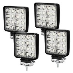 12V 24V Projecteur Phare de Travail led Carré 4X 48W led Moto Spot Feux Additionnels Offroad Lampe