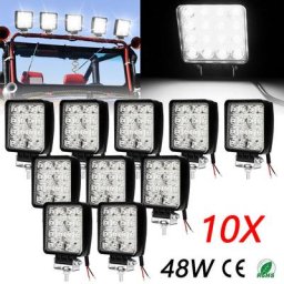 10X 48W Projecteur Phare de Travail 12V 24V led Carré led Moto Spot Feux Additionnels Offroad Lampe