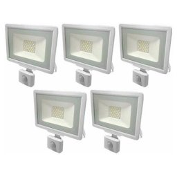 Lot de 5 Projecteurs led Blancs 30W (150W) à Détecteur IP65 2400lm - Blanc du Jour 6000K