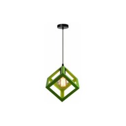 Lustre Suspension Contemporain en Cage Cube Carré Fer Luminaire E27 Salon Cuisine Chambre - Vert