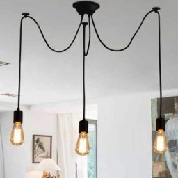 Lustre Suspension Araignee E27 Douille Rétro Industriel abat-jour Noir, diy Ajustable Longueur avec
