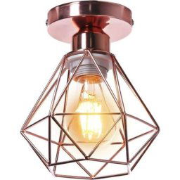 Plafonnier Industriel en Métal, Or rose Suspension Luminaire Style Vintage Design forme Cage