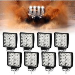 12V 24V Projecteur Phare de Travail led Carré 8X 48W led Moto Spot Feux Additionnels Offroad Lampe
