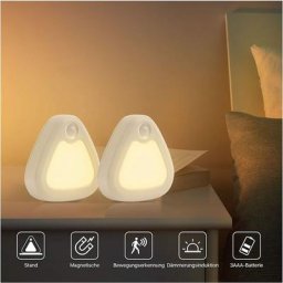 Veilleuse led Pile [Lot de 2], Veilleuse Automatique avec Détecteur de Mouvement, Blanc Chaud Lampe