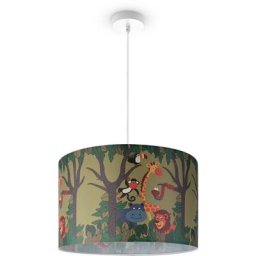 Suspension Chambre Enfant Plafonnier Abat-Jour Tissu Rond Jungle Lampe à suspension - Noir, Design