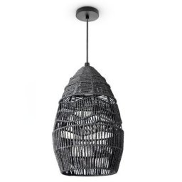 Paco Home - Suspension Salon Boho Lampes En Osier Rotin Lampe Suspendue Noir (Ø30cm), Lampe à